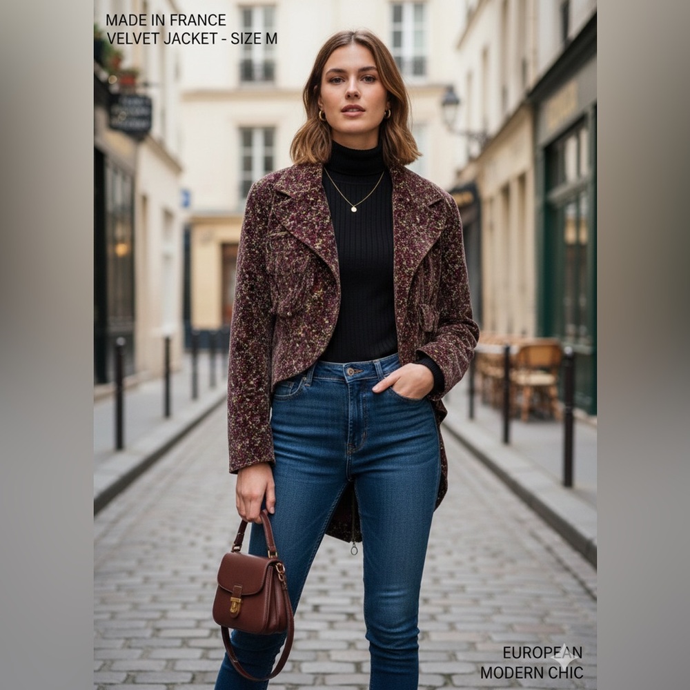 In love by Carling Paris velour floral  France Jacket with tail,zipper details